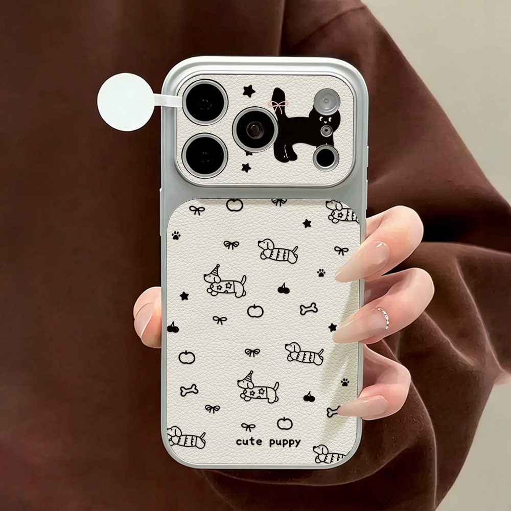 Camera Leather Case - Cute Puppy Leather Phone Case For